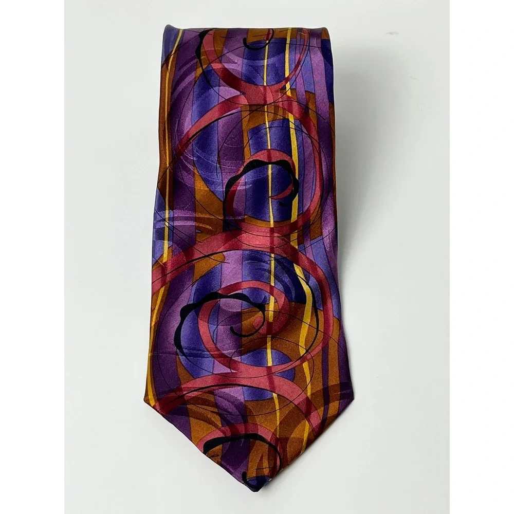 J Garcia Snail Garden Collection Silk‎ Necktie Purple Pink Gold Abstract Swirl